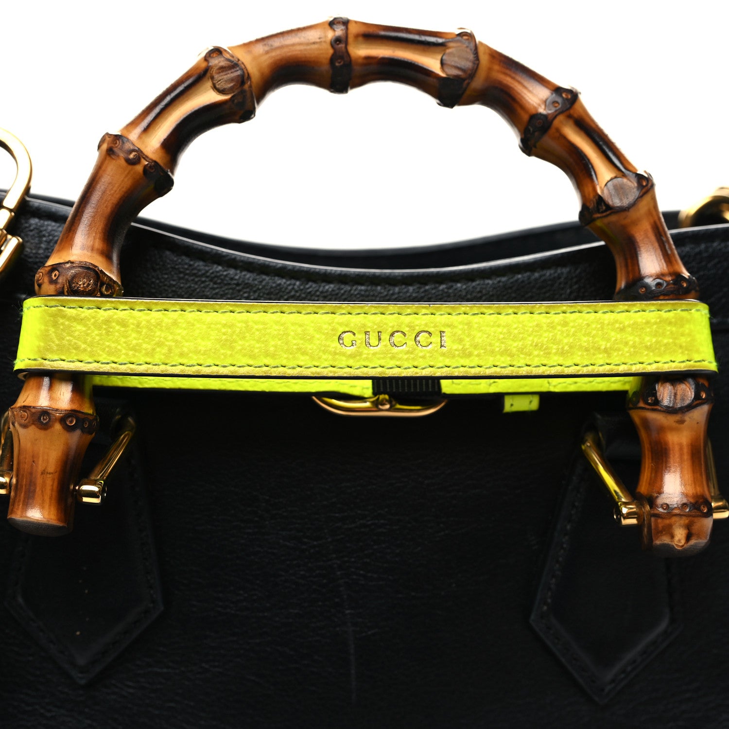 Gucci Calfskin Small Diana Tote Bag Black Yellow Fluo 11 of 14