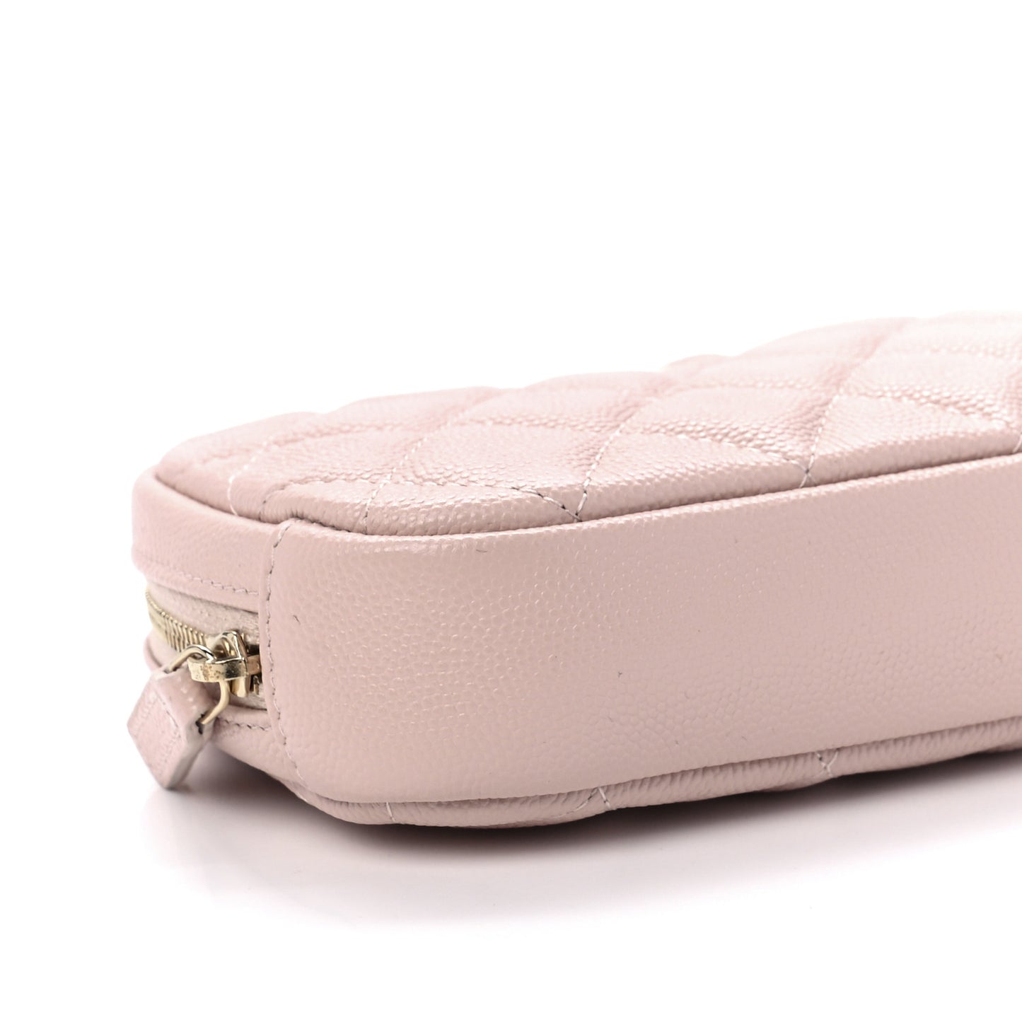 Caviar Quilted Small Curvy Pouch Cosmetic Case Light Pink