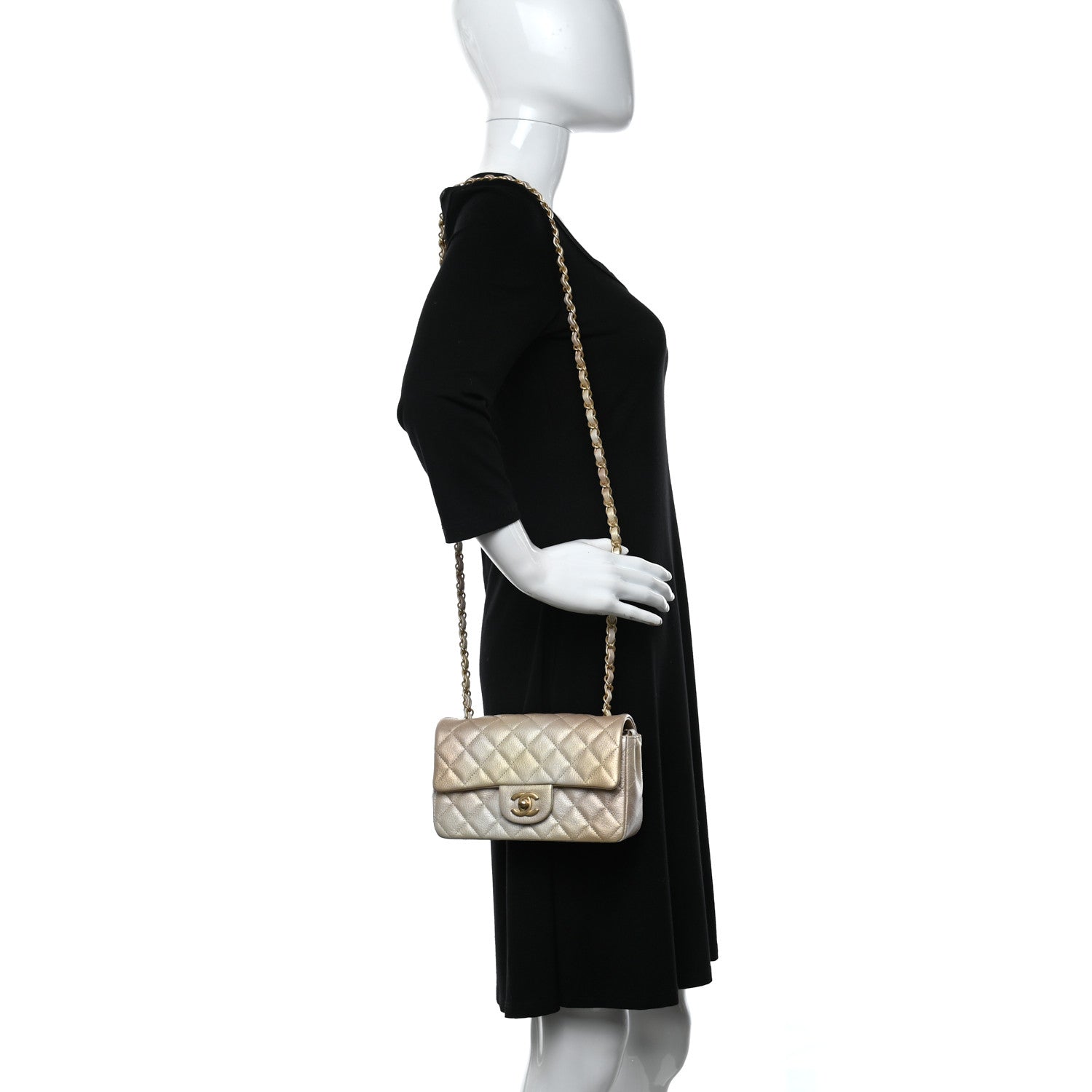 Chanel Metallic Goatskin Quilted Mini Rectangular Flap Gold 2 of 9