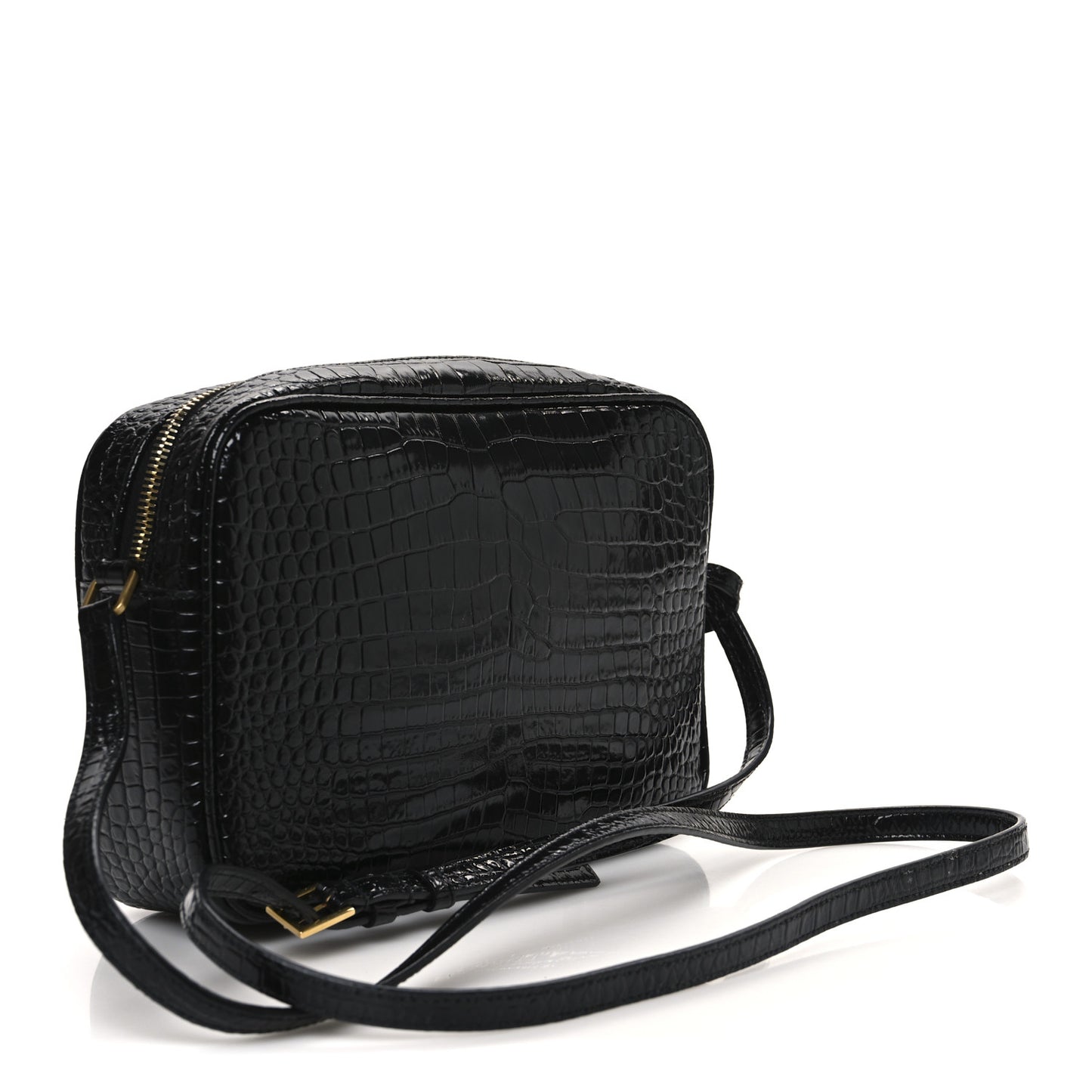 Patent Calfskin Crocodile Embossed Monogram Lou Camera Bag Black
