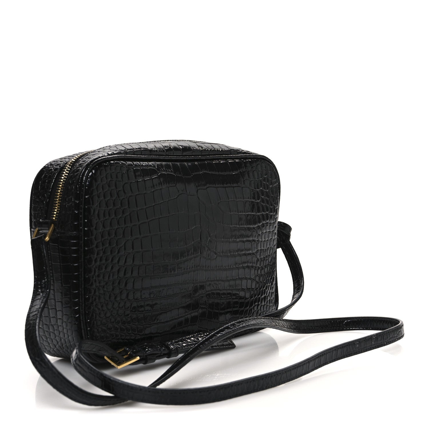Saint Laurent Patent Calfskin Crocodile Embossed Monogram Lou Camera Bag Black 3 of 12