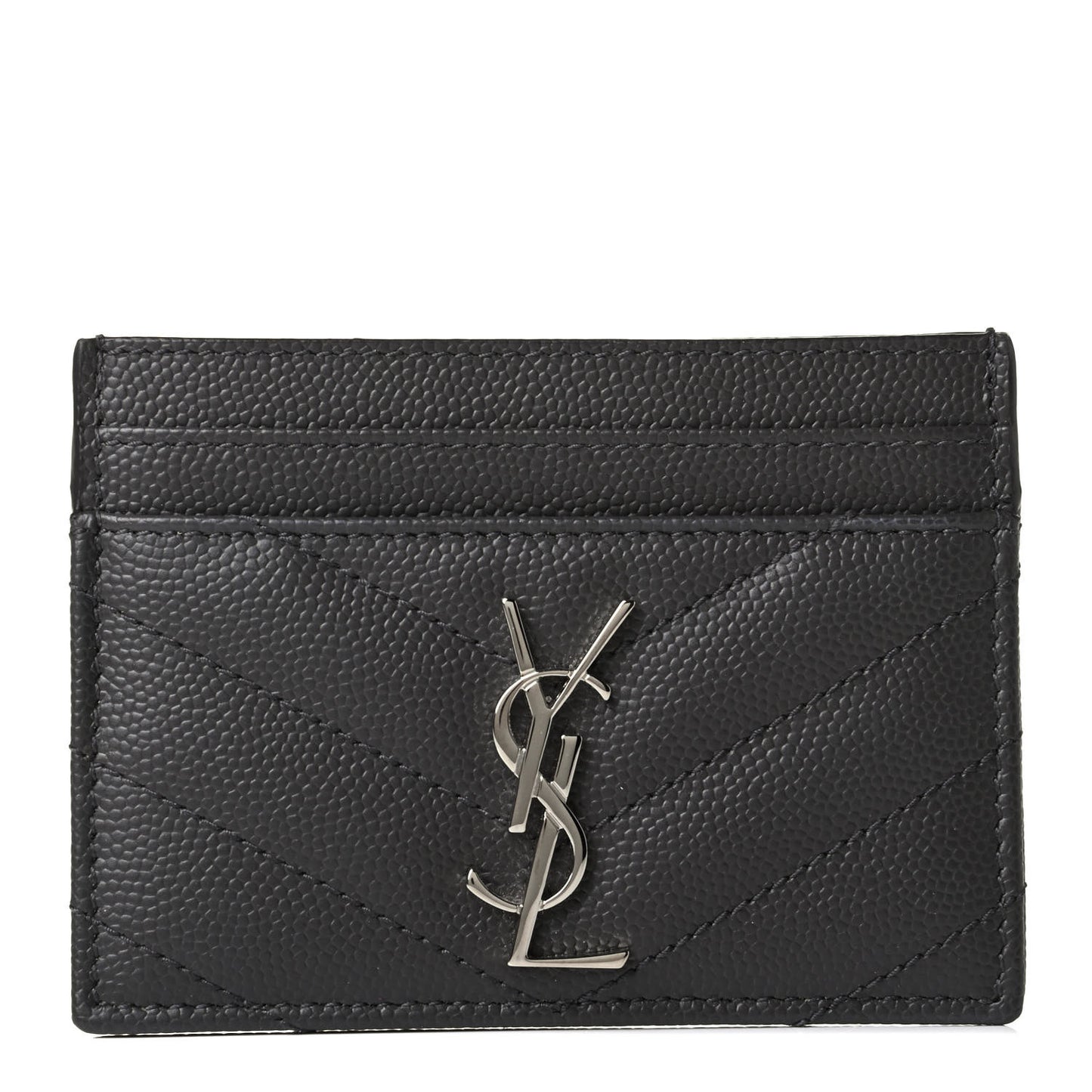 Grain De Poudre Matelasse Chevron Monogram Credit Card Case Coal