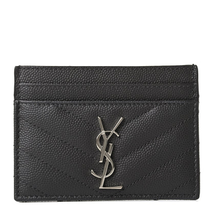 Saint Laurent Grain De Poudre Matelasse Chevron Monogram Credit Card Case Coal 1 of 4