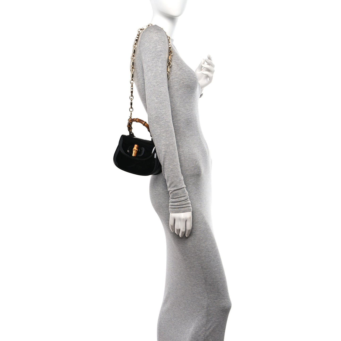 Patent Crystal Mini Bamboo 1947 Top Handle Chain Bag Black