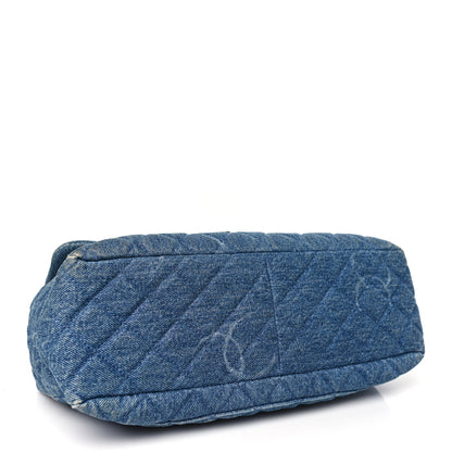 Chanel Denim Quilted CC Print Jumbo Single Flap Blue 4 of 11