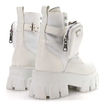 Prada Spazzolato Rois Re-Nylon Metal Triangle Logo Monolith Pouch Pocket 55mm Boots 38 White 5 of 7