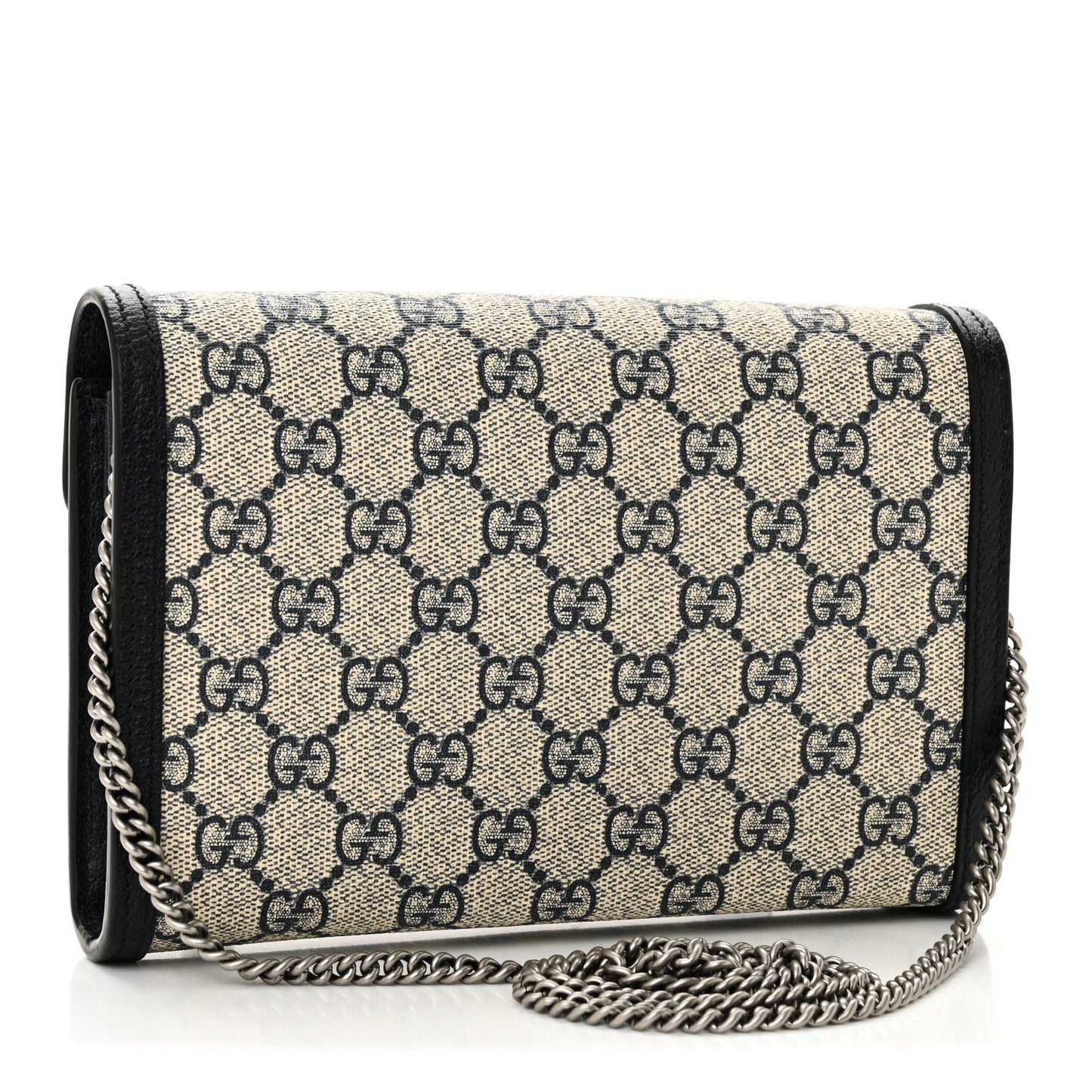 GG Supreme Monogram Textured Dollar Calfskin Mini Dionysus Chain Wallet Beige Blue