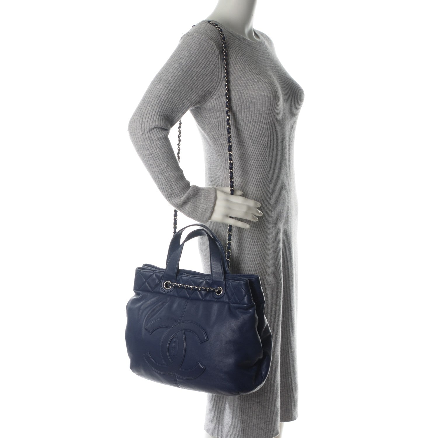 Chanel Lambskin Large Trianon Tote Blue 2 of 7