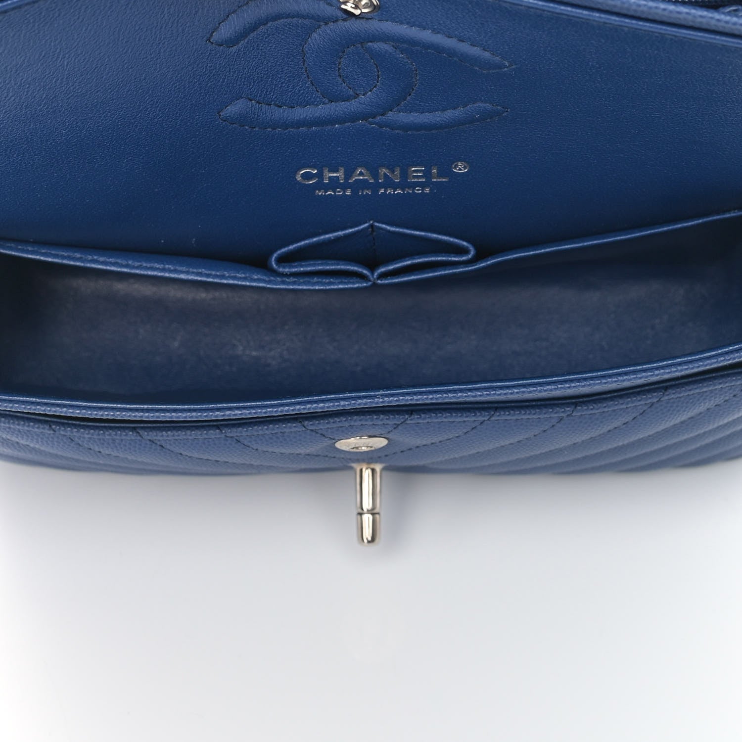 Chanel Caviar Chevron Quilted Small Double Flap Blue 5 of 10