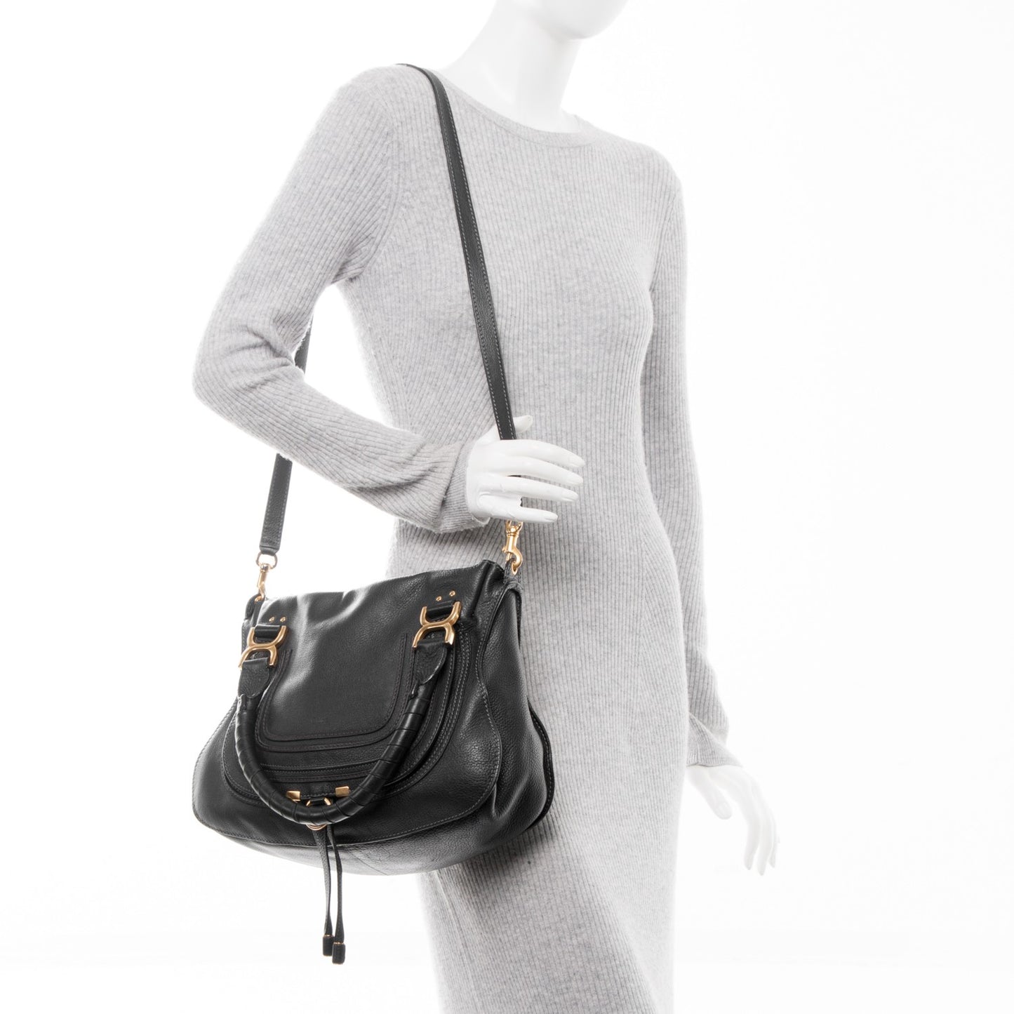 Calfskin Medium Marcie Satchel Black