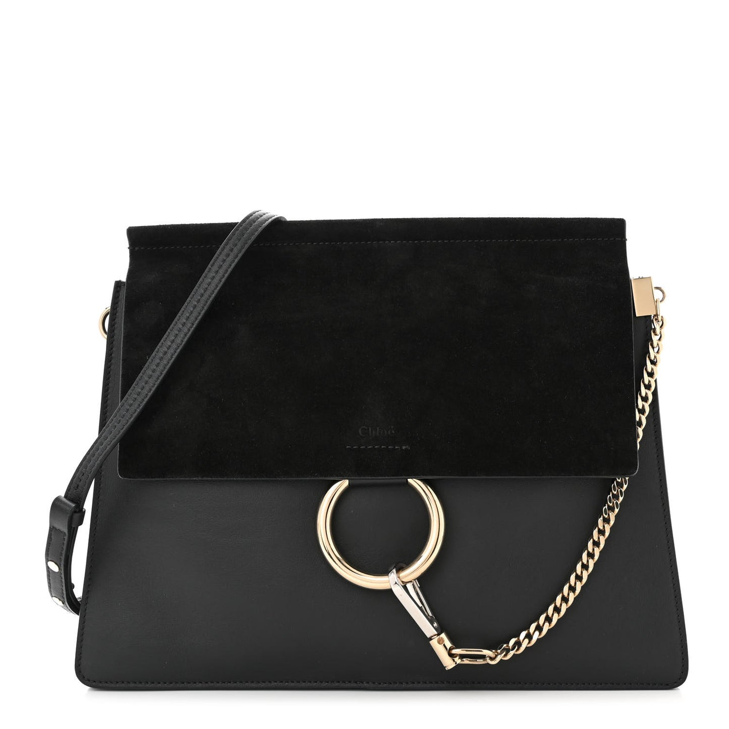 Suede Calfskin Medium Faye Shoulder Bag Black