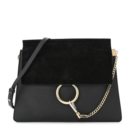 Chloe Suede Calfskin Medium Faye Shoulder Bag Black 1 of 11