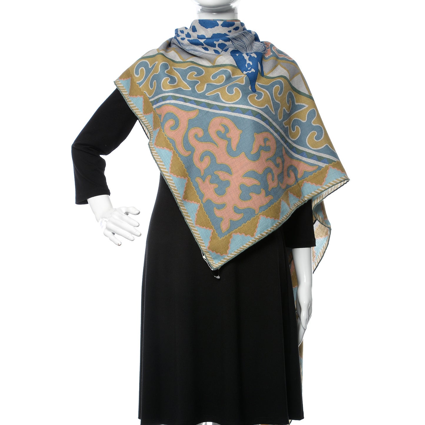 Cashmere Silk Appaloosa Des Steppes Shawl 140 Gris Chine Bleu Rosi