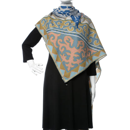 Hermes Cashmere Silk Appaloosa Des Steppes Shawl 140 Gris Chine Bleu Rosi 2 of 6