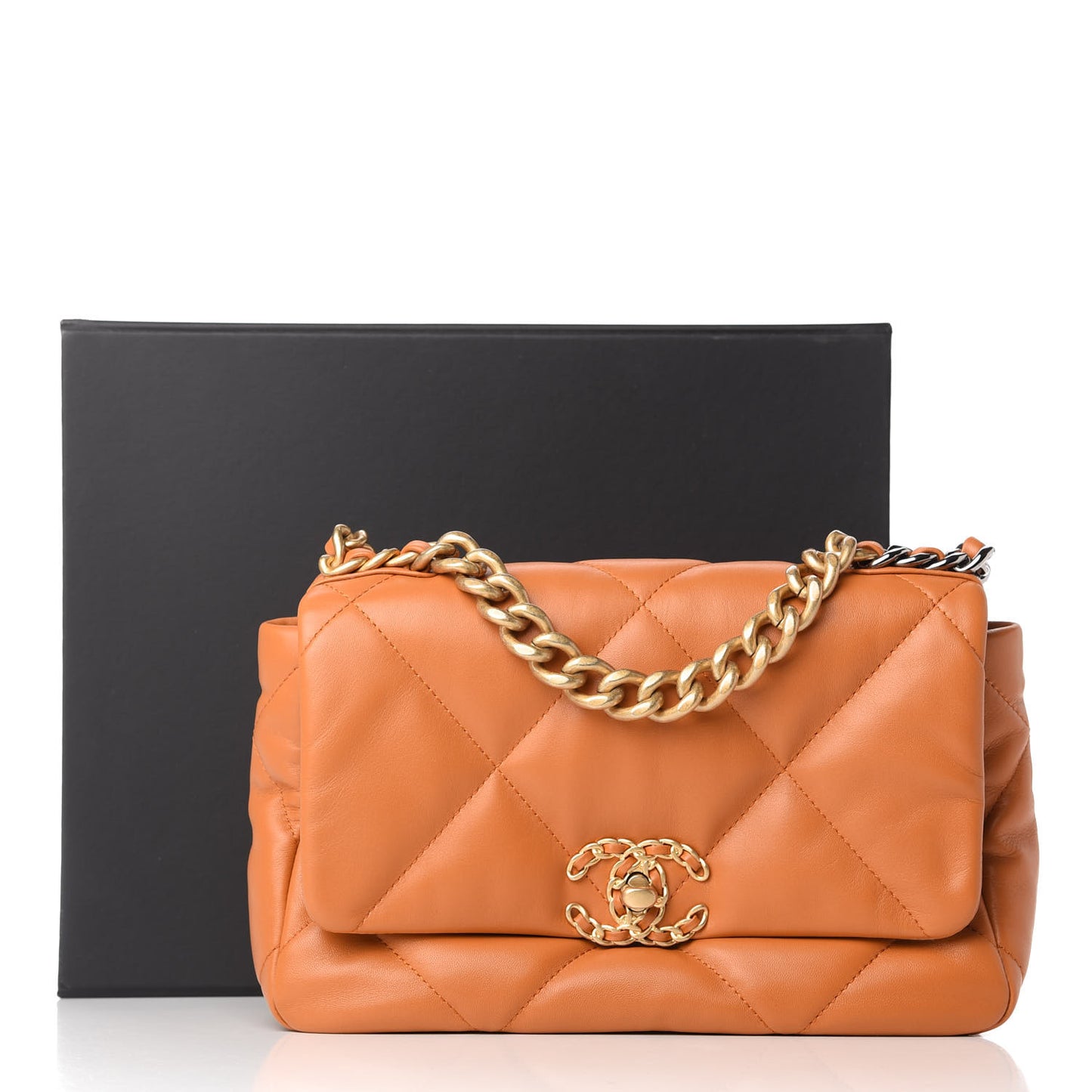 Lambskin Quilted Medium Chanel 19 Flap Light Brown
