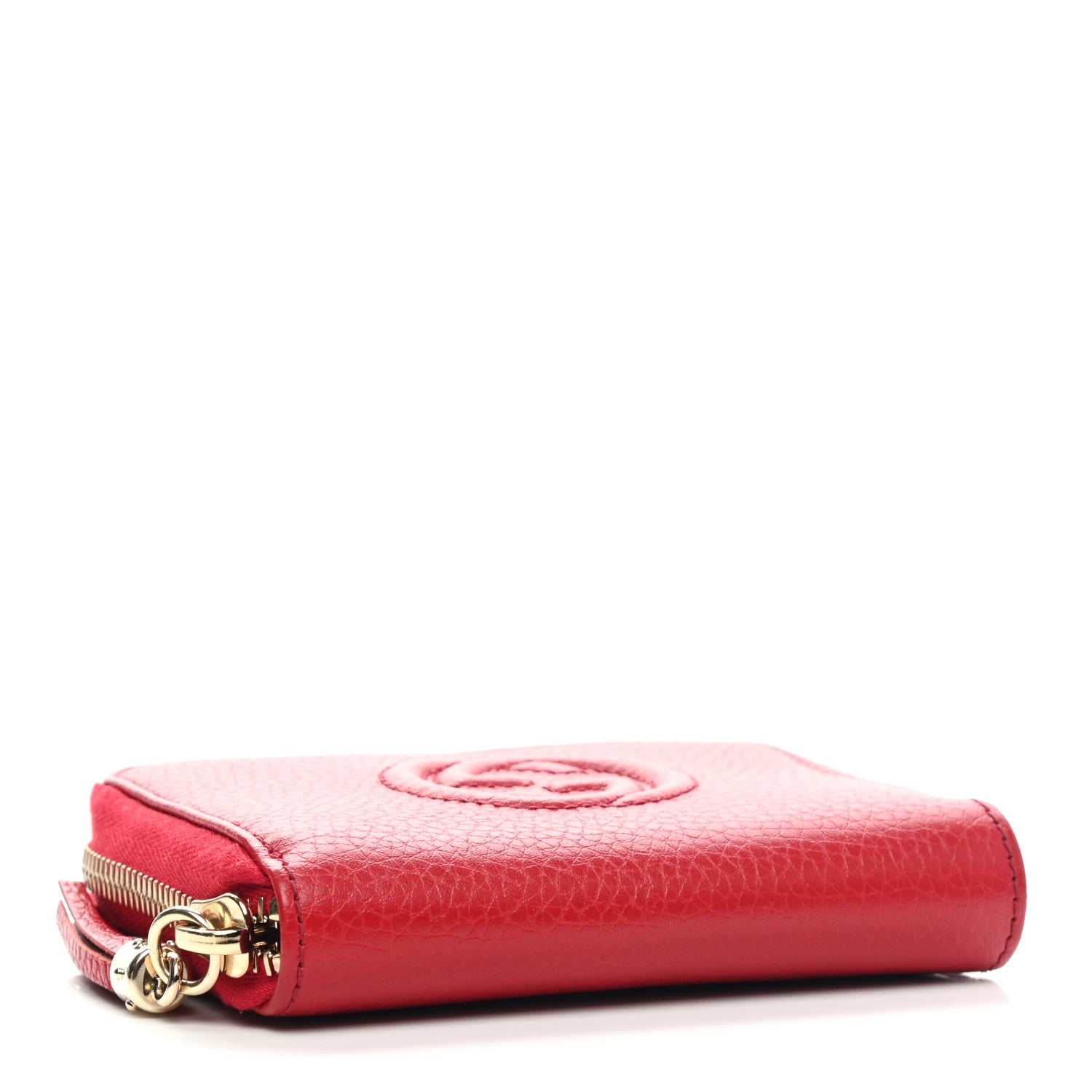 Gucci Pebbled Calfskin Soho Compact Disco Zip Around Wallet Tabasco Red 4 of 10