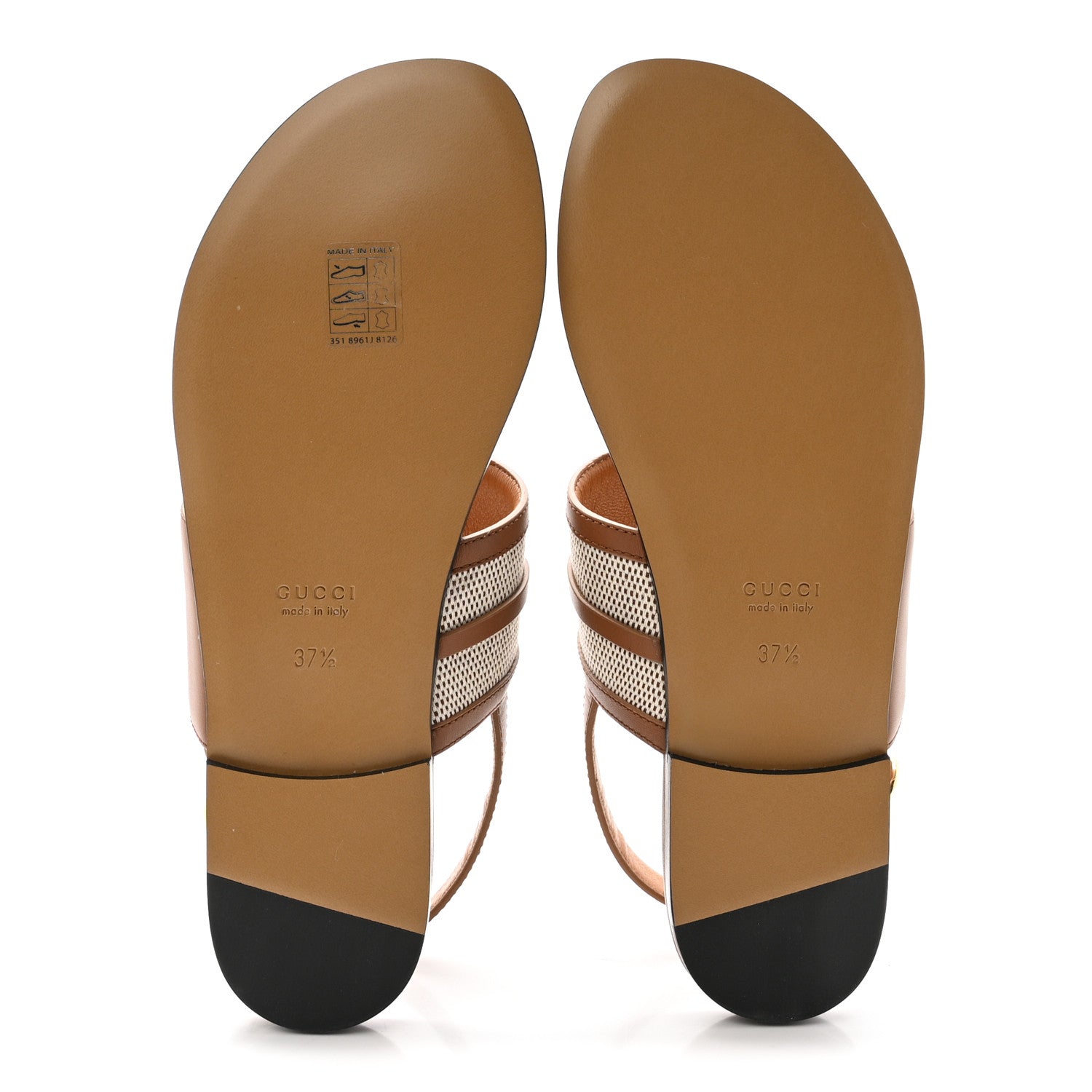 Gucci Calfskin Canvas Rice Horsebit Thong Sandals 37.5 Sundial Brown Natural 6 of 10