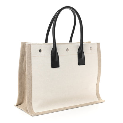 Saint Laurent Linen Calfskin Rive Gauche Tote Optic White 3 of 9