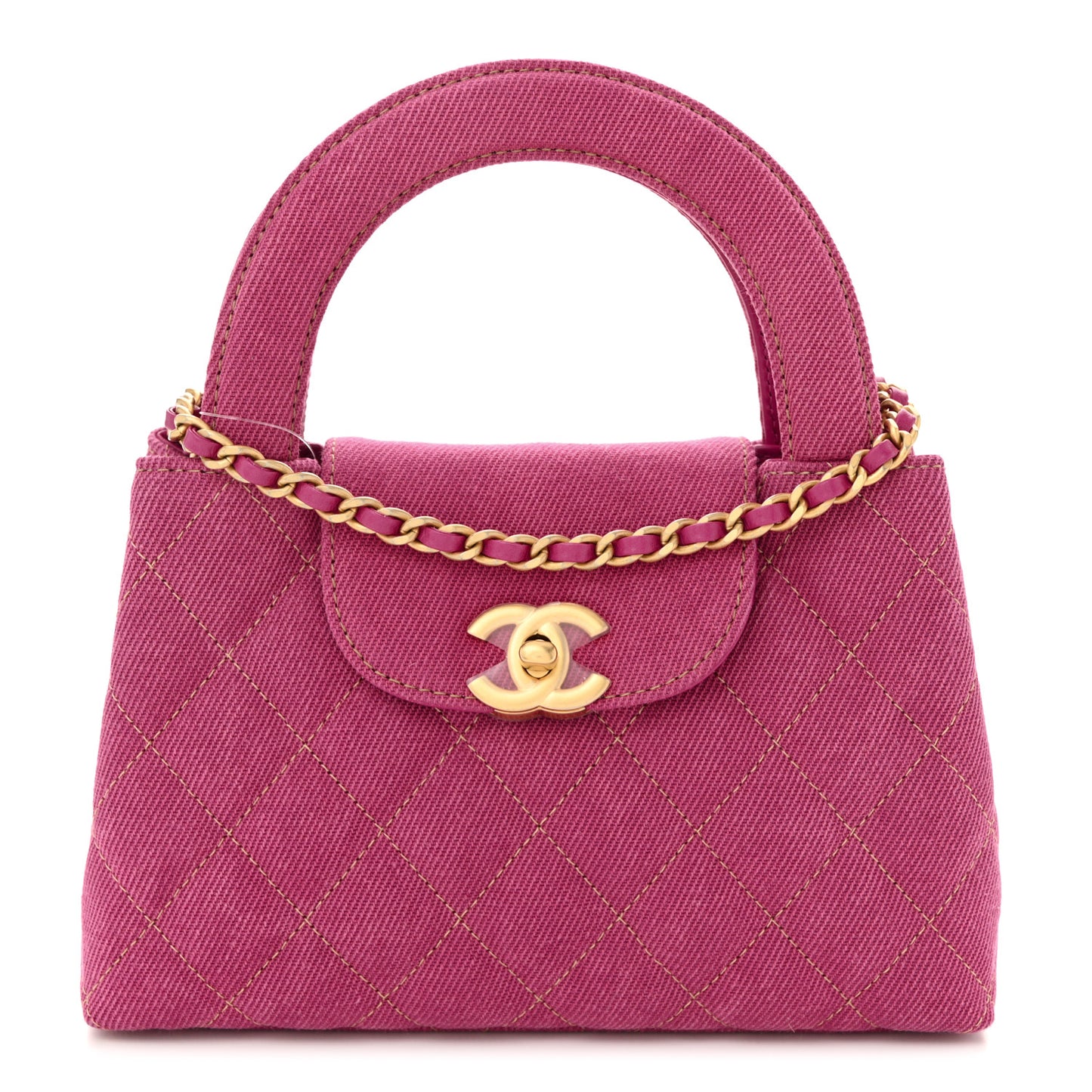 Denim Quilted Nano Kelly Shopper Fuchsia