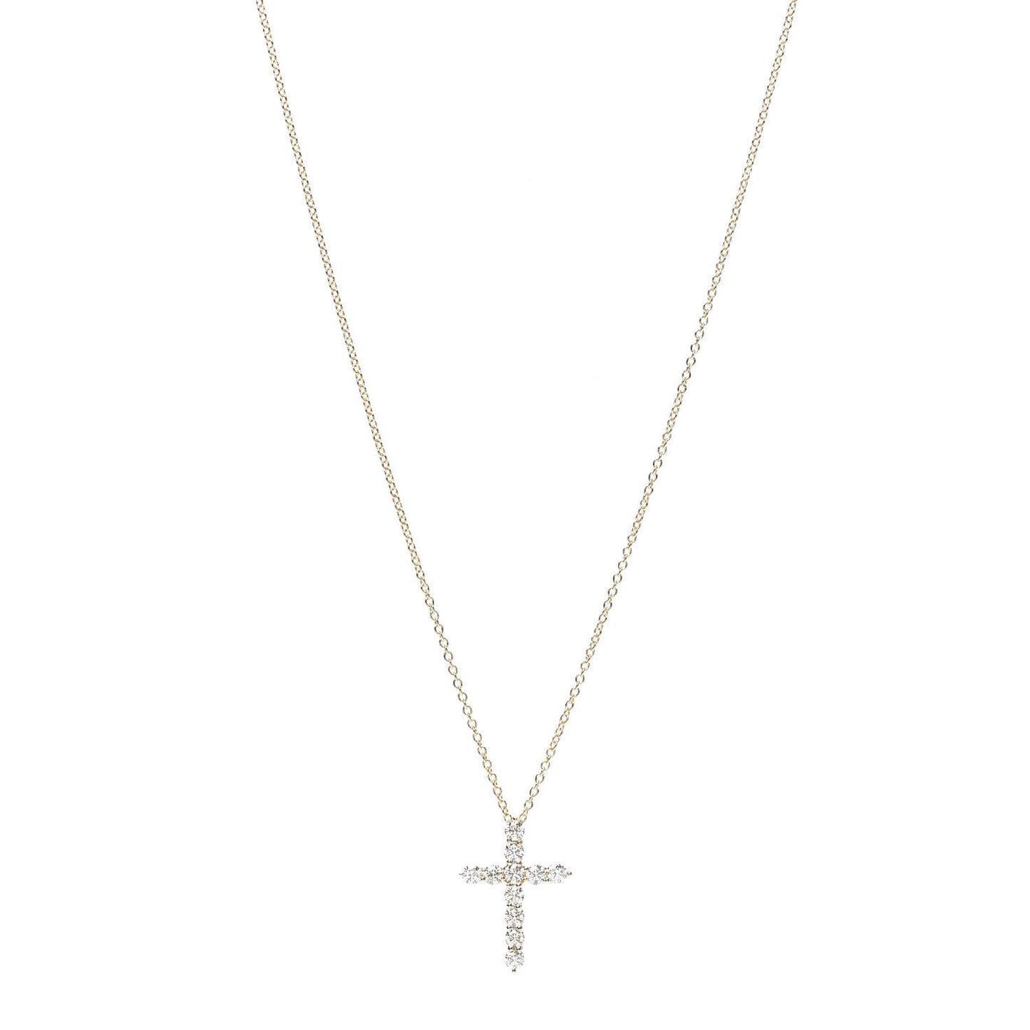 18K Yellow Gold Diamond Small Cross Pendant Necklace