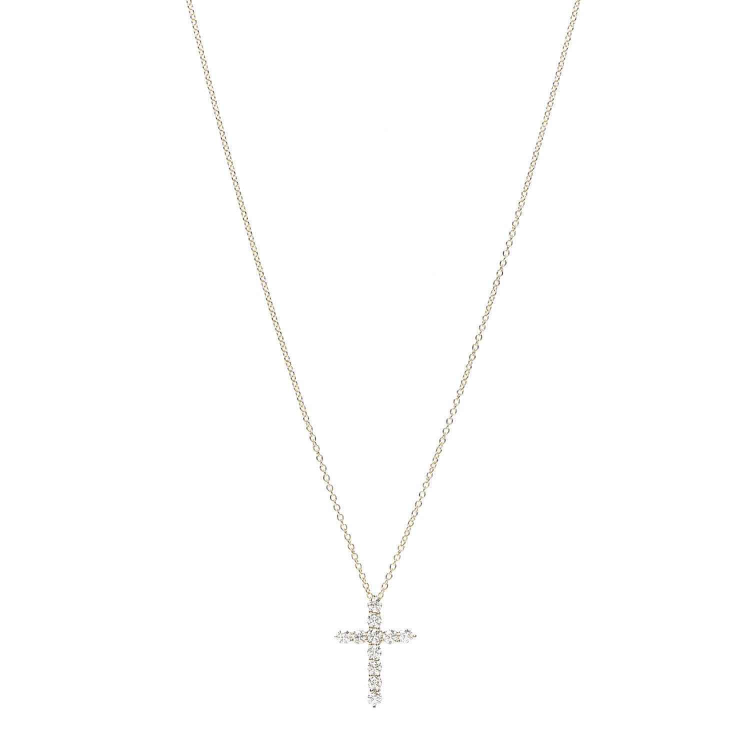 Tiffany 18K Yellow Gold Diamond Small Cross Pendant Necklace 1 of 6