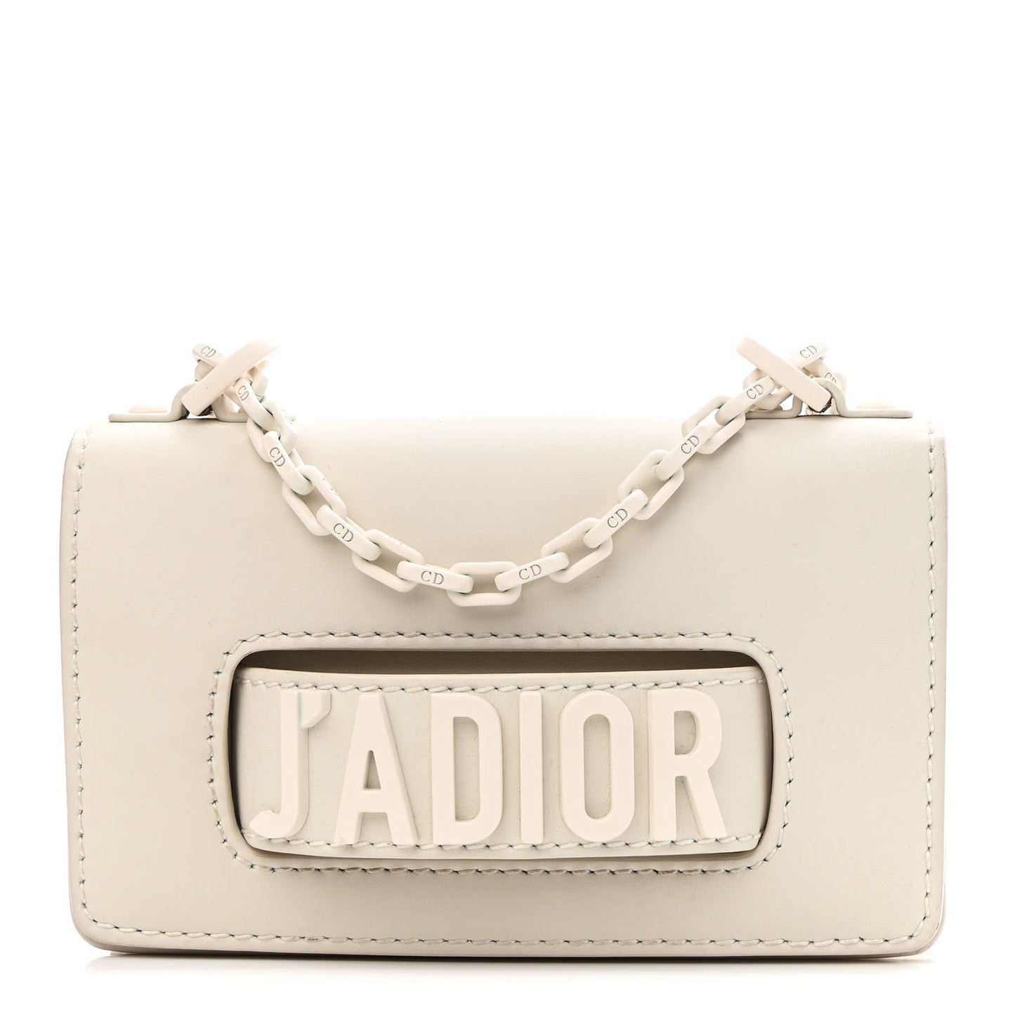 Ultra Matte Calfskin Mini J'Adior Chain Flap Bag White