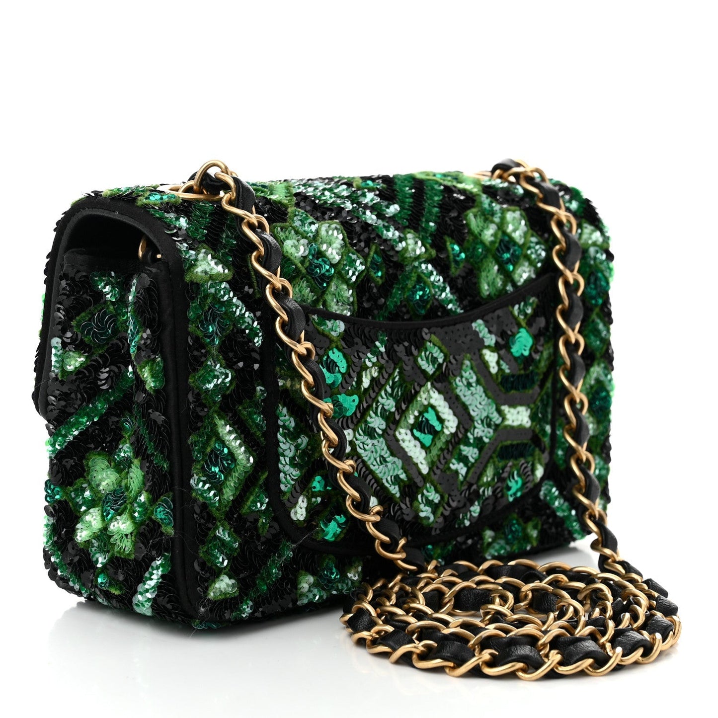 Sequin Mosaic Mini Rectangular Flap Green Black