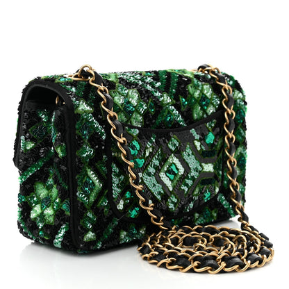 Chanel Sequin Mosaic Mini Rectangular Flap Green Black 3 of 11