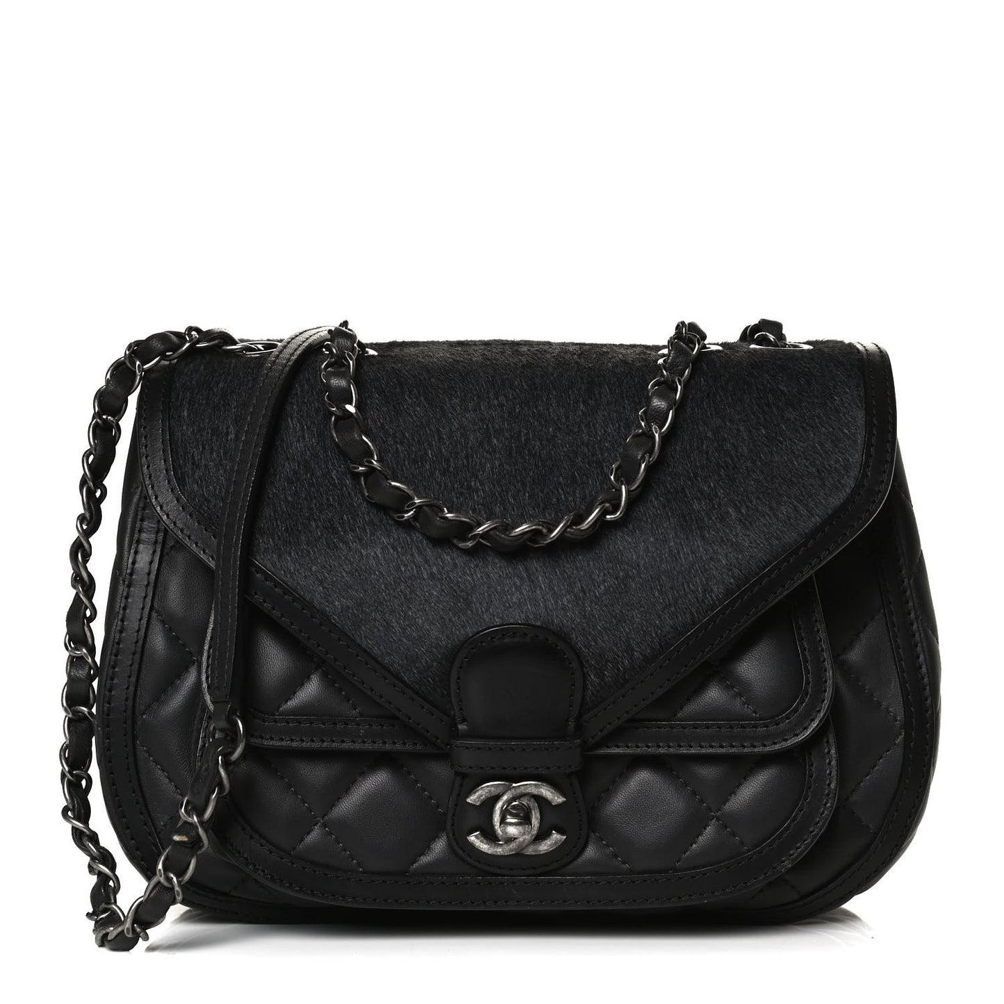 Lambskin Pony Hair Saddle Bag Black