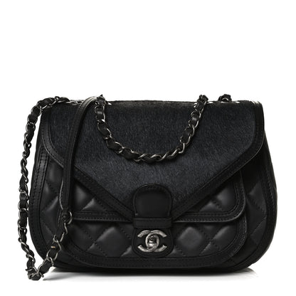 Chanel Lambskin Pony Hair Saddle Bag Black 1 of 10