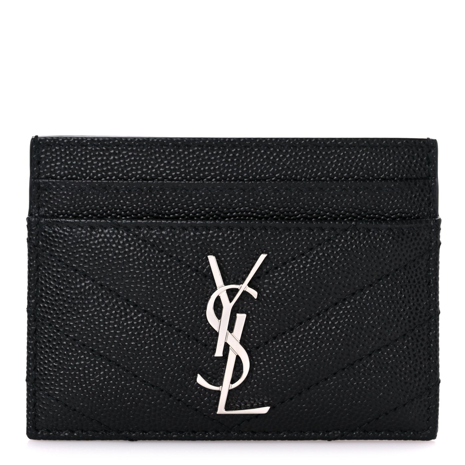 Saint Laurent Grain De Poudre Matelasse Chevron Monogram Credit Card Case Black 1 of 8