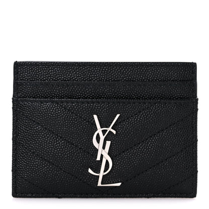 Saint Laurent Grain De Poudre Matelasse Chevron Monogram Credit Card Case Black 1 of 8