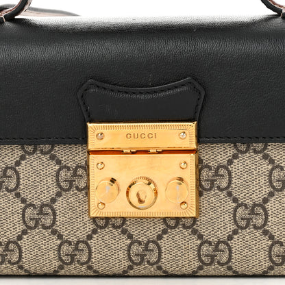 Gucci GG Supreme Monogram Calfskin Mini Padlock Top Handle Shoulder Bag Beige Black Cuir 8 of 14