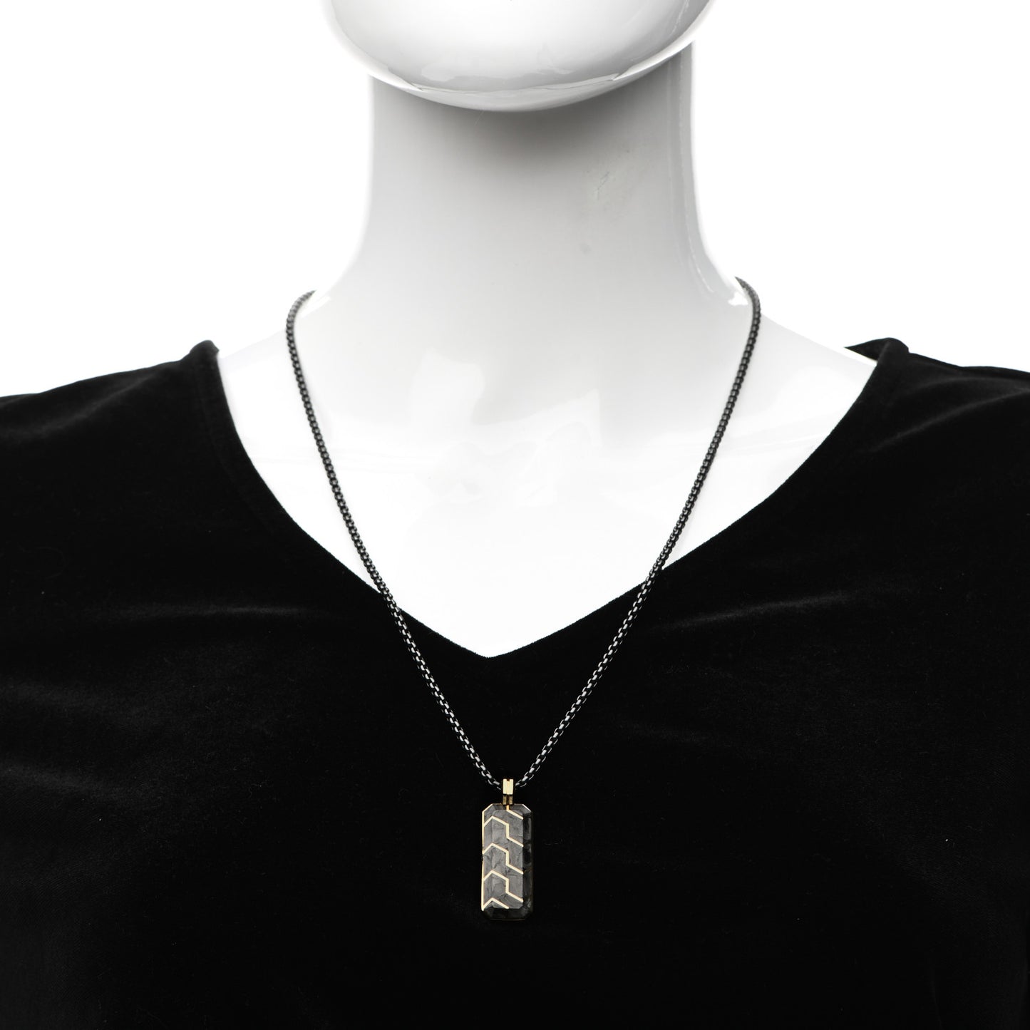 18K Yellow Gold Stainless Steel Forged Carbon Ingot Amulet Pendant Necklace