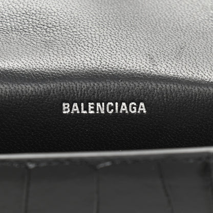 Balenciaga Shiny Calfskin Monochrome Crocodile Embossed Hourglass Chain Cardholder Black 6 of 13