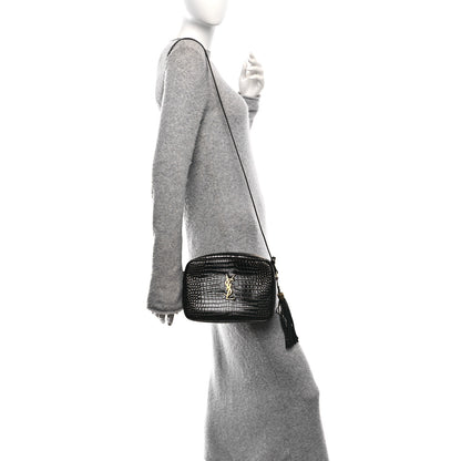 Saint Laurent Patent Calfskin Crocodile Embossed Monogram Lou Camera Bag Black 2 of 12