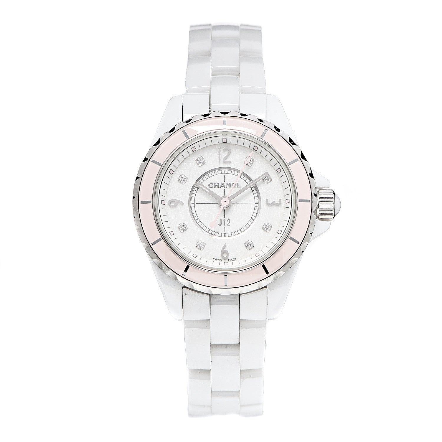 Chanel Stainless Steel Ceramic Diamond 29mm J12 Quartz Watch Pink 1 of 5