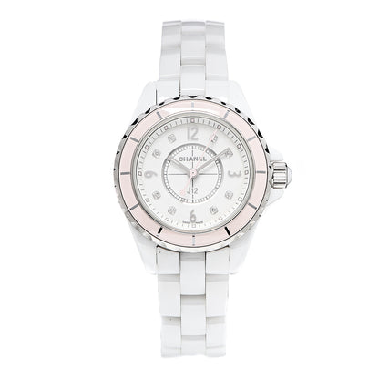 Chanel Stainless Steel Ceramic Diamond 29mm J12 Quartz Watch Pink 1 of 5