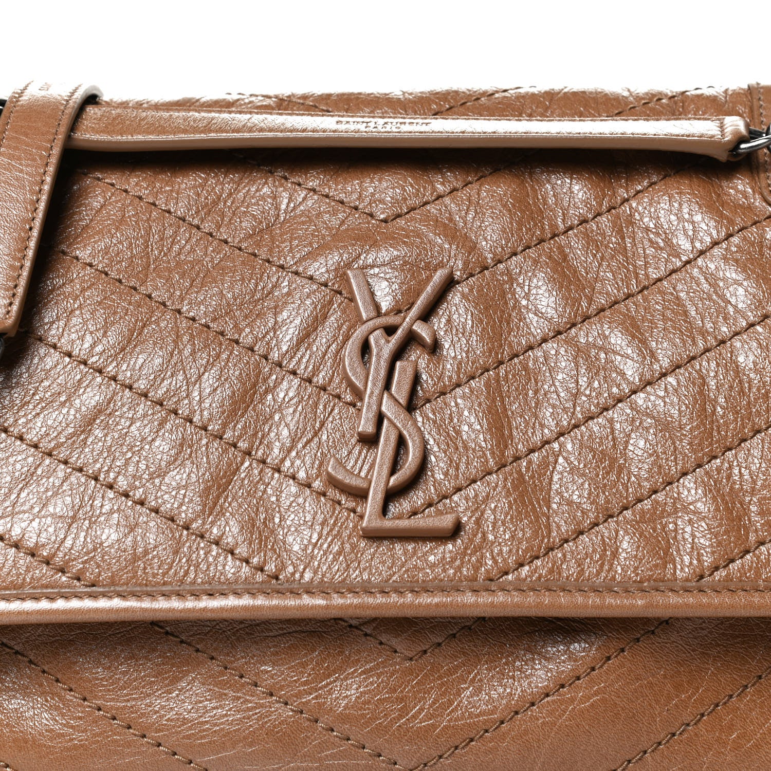 Saint Laurent Crinkled Calfskin Matelasse Monogram Medium Niki Chain Satchel Natural Tan 10 of 12