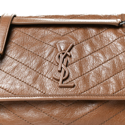 Saint Laurent Crinkled Calfskin Matelasse Monogram Medium Niki Chain Satchel Natural Tan 10 of 12