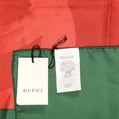 Gucci Silk Logo Square Scarf Green Red 3 of 4