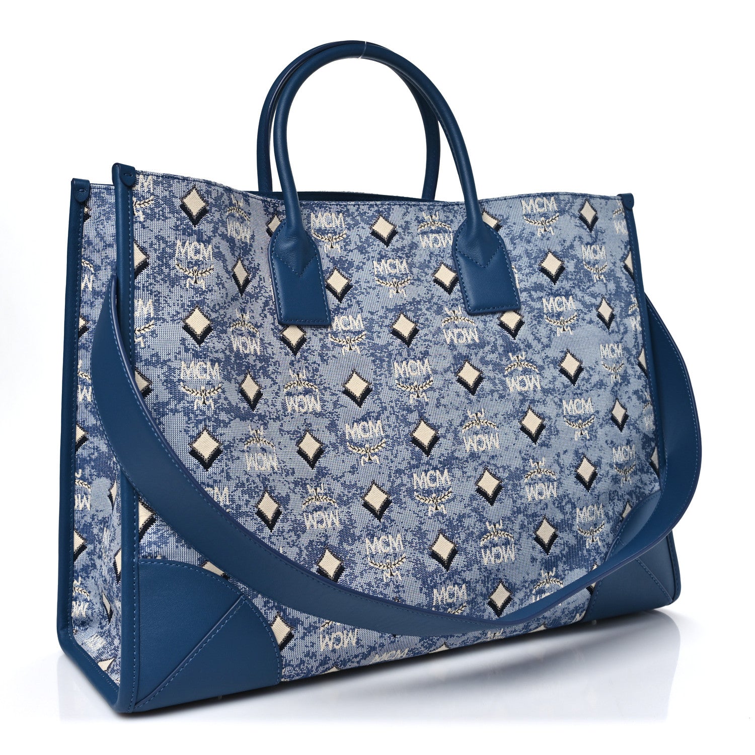 MCM Jacquard Monogram Munchen Extra Large Tote Blue 4 of 11
