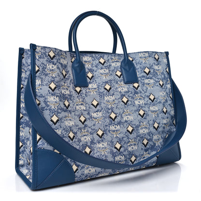 MCM Jacquard Monogram Munchen Extra Large Tote Blue 4 of 11