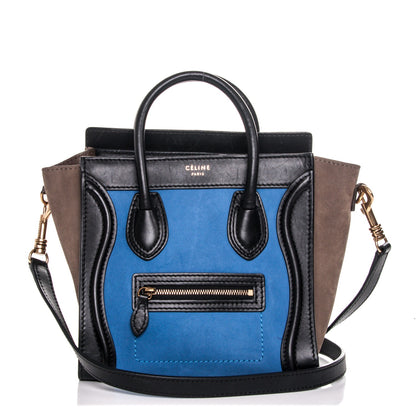 Celine Calfskin Nubuck Suede Nano Tri-Color Luggage Blue 1 of 7