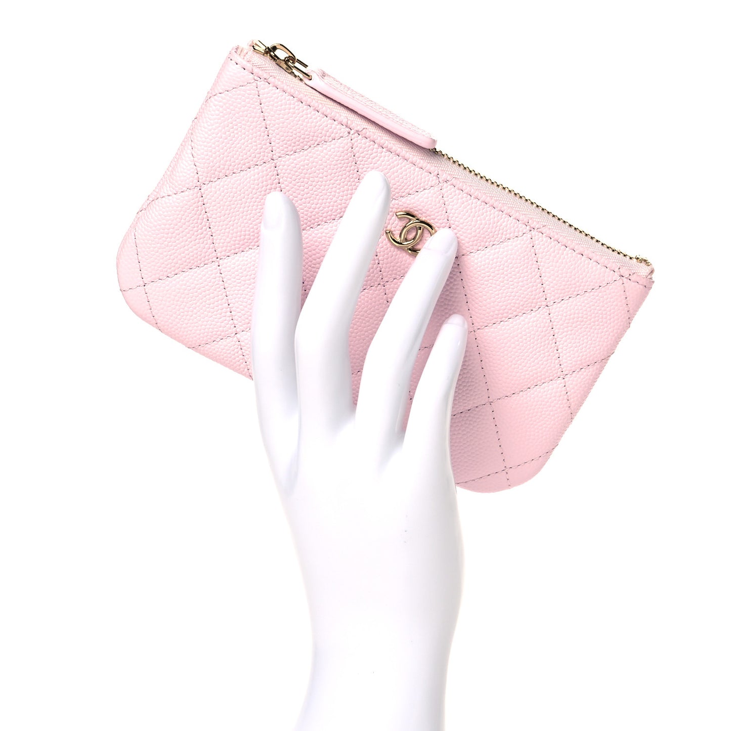 Shiny Caviar Quilted Small Cosmetic Case Pink