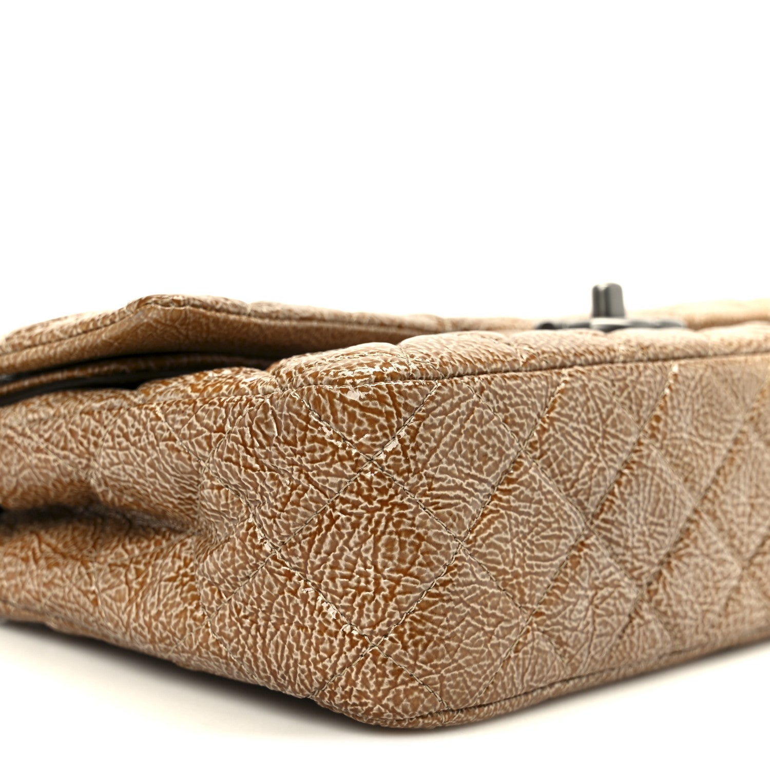 Chanel Crinkled Patent Quilted Medium Double Flap Beige 10 of 11