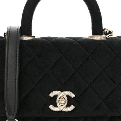 Chanel Velvet Crystal Quilted Extra Mini Coco Handle Flap Black 8 of 10