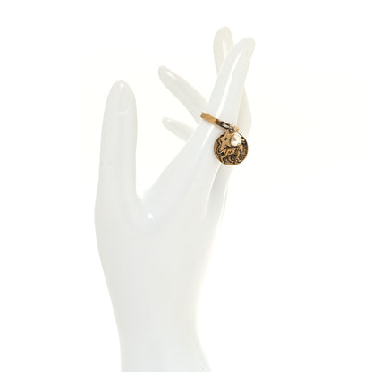 Christian Dior Pearl Dangle Leo Zodiac Ring M Aged Gold 2 of 4