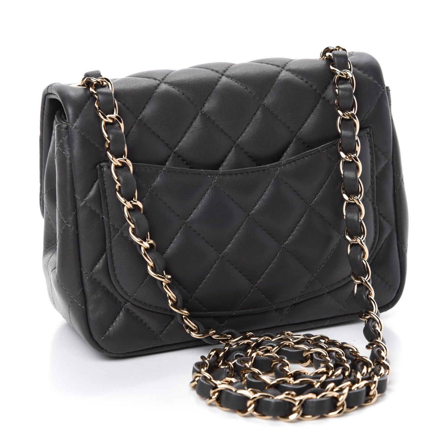 Lambskin Quilted Mini Square Flap Dark Grey