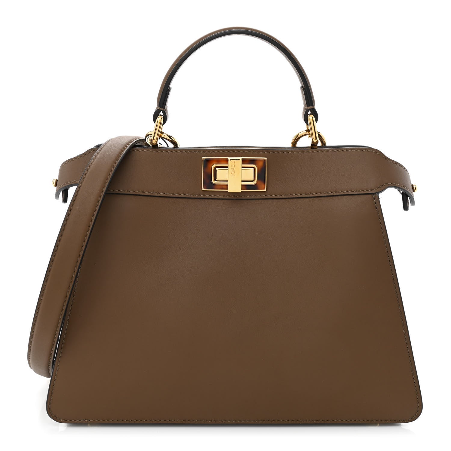 Fendi Vitello Seta Shiny Nappa Plexiglass Small Peekaboo I SEE U Satchel Foresta Sasso 1 of 9